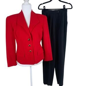 NEW Vtg Saville Suit Size 4 Pant Suit w/ Blazer Jacket Red Black Formal Career